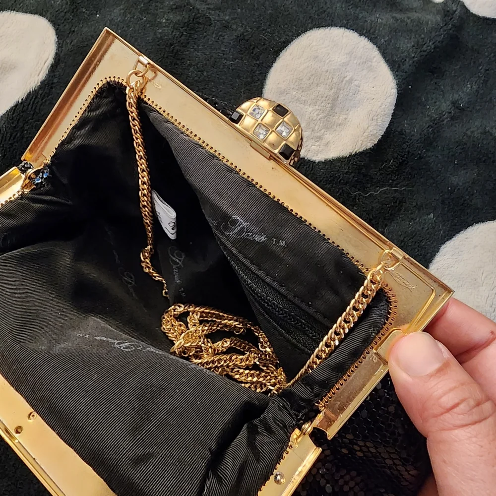 Whiting & Davis vintage black metal mesh evening frame crossbody bag clutch